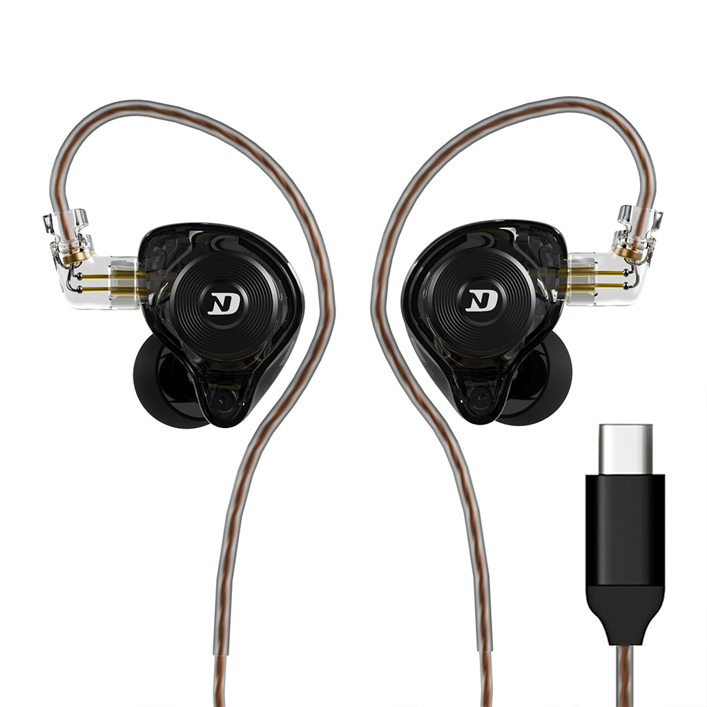 Clear transparent in-ear monitor with copper cable and USB-C connector