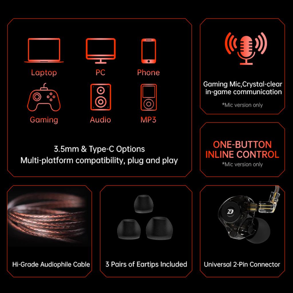 In-ear monitor with 10mm driver for gaming and audio