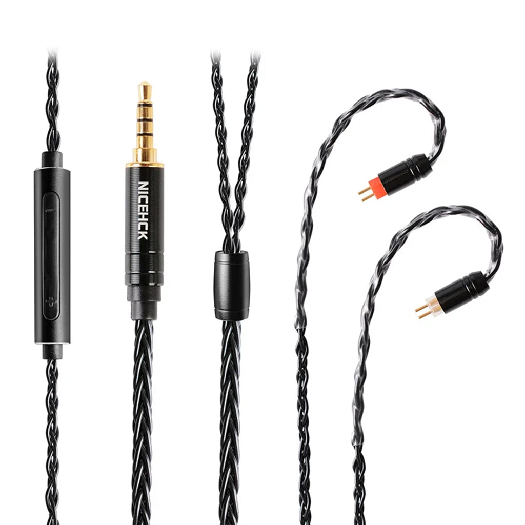 NiceHCK BlackWheat 8-core silver-plated copper upgrade cable with 3.5mm jack and in-line mic for iEMs, ideal for enhanced audio clarity.