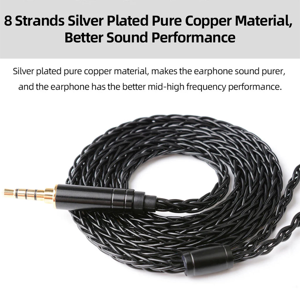 Coiled NiceHCK BlackWheat 8-core silver-plated copper cable showcasing pure copper material for better mid-high frequency sound performance.