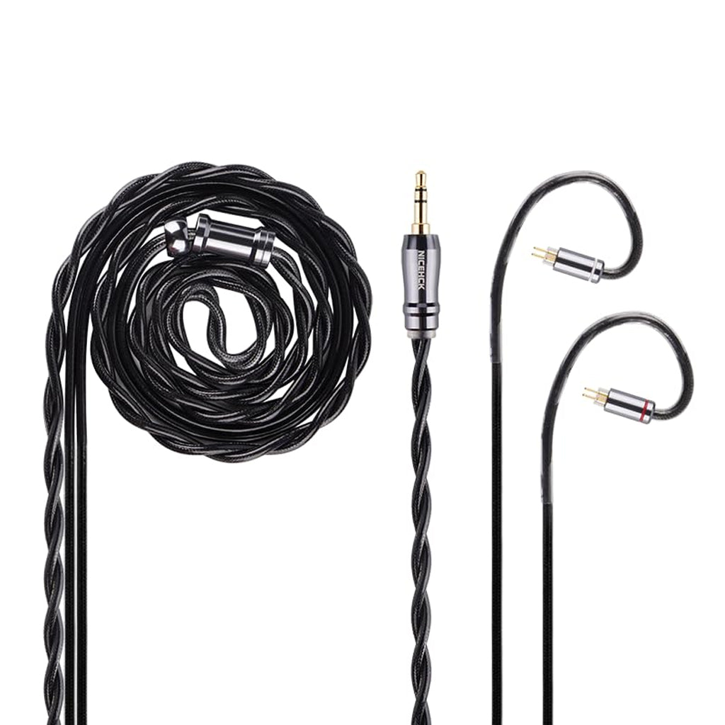 NICEHCK DuskAg Silver+OCC IEM upgrade cable with 3.5mm jack and 0.78mm 2-pin connectors for enhanced audio performance and durability.
