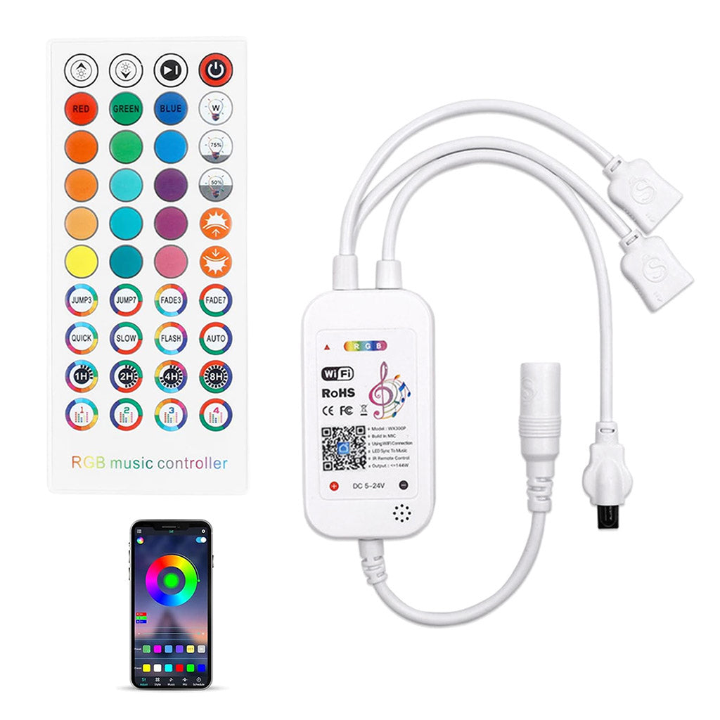 TECPHILE RGB LED Smart 4 Pin Dual Strip Light Controller with Remote