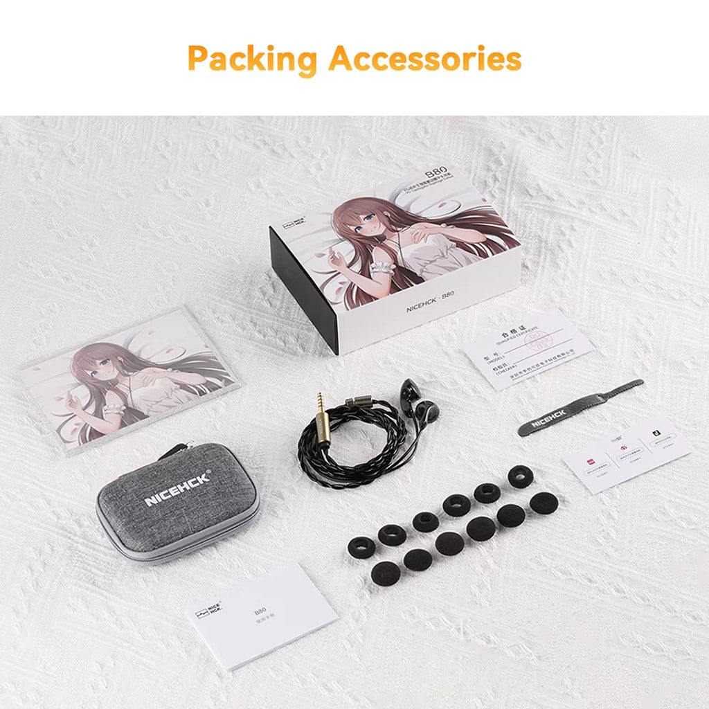 NiceHCK B80 Flathead Wired Earphones Package Content