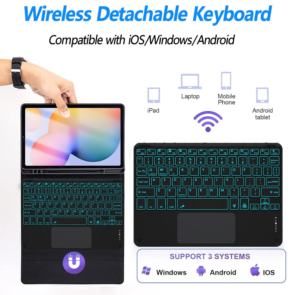 P610T Keyboard Case for Samsung Galaxy Tab S6 Lite 10.4" 2024 detectable Keyborad