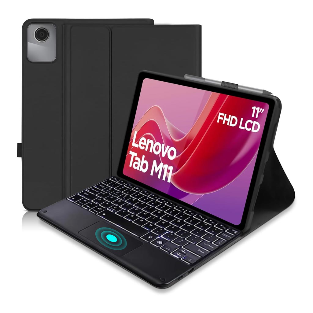 Keyboard Case for Lenovo Tab M11 with backlit keys, trackpad, and foldable folio stand, compatible with 11-inch Moto Pad 60 Neo and Tab K11 Gen 2.