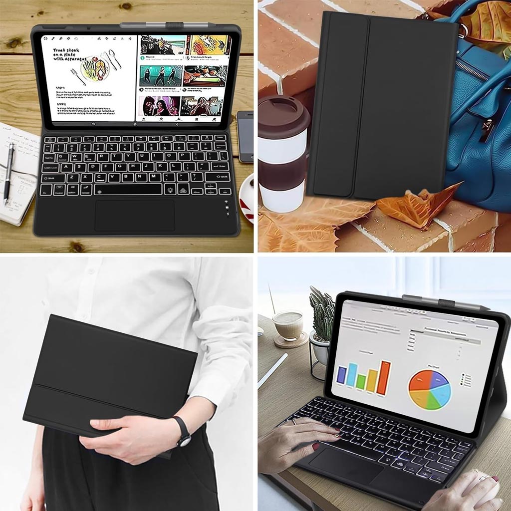 Multi-angle keyboard case for Lenovo Tab M11 and Moto Pad 60 Neo, ideal for work, travel, and presentations with detachable folio design.