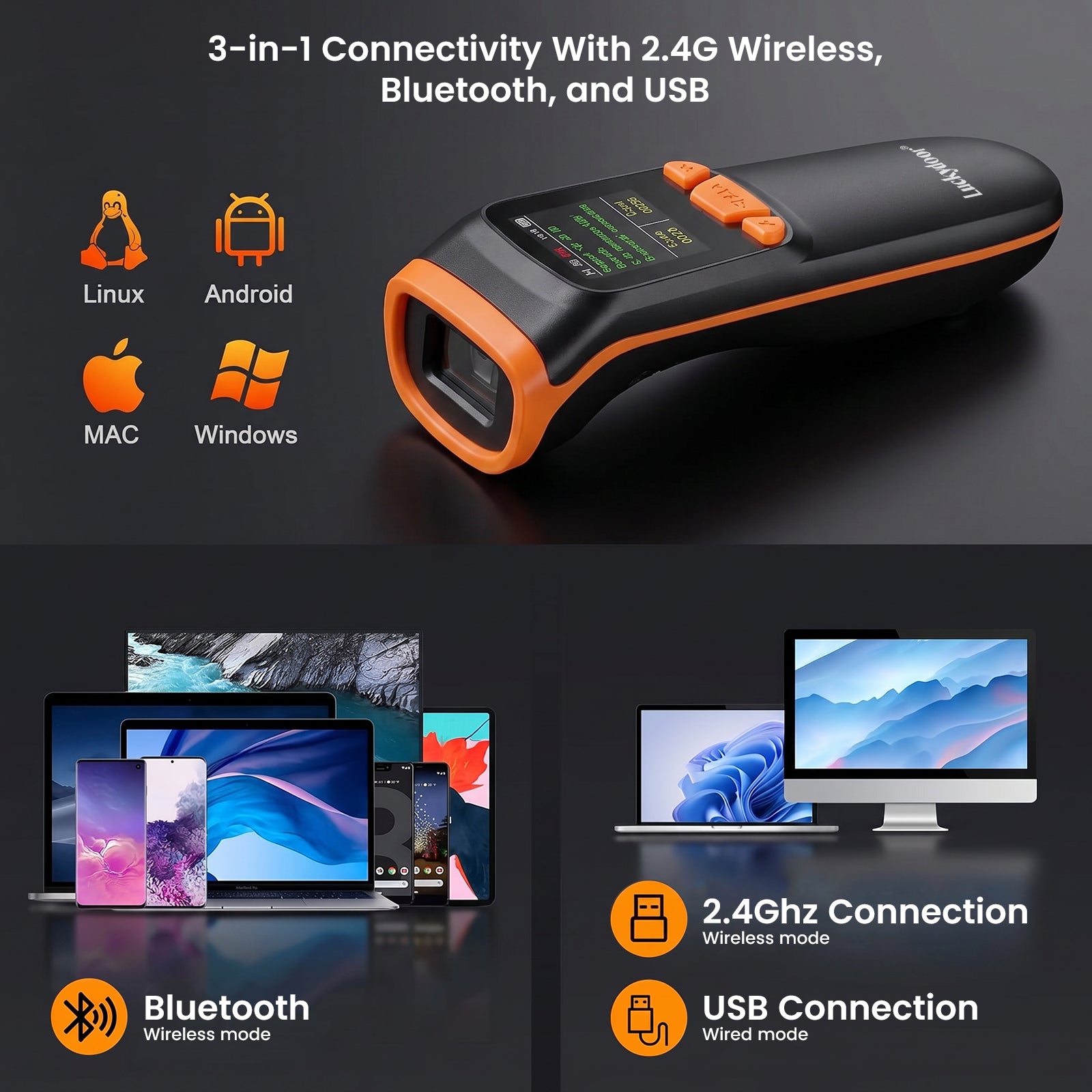 LUCKYDOOR K-82 1D & 2D Portable Wireless Barcode Scanner for iOS PC POS