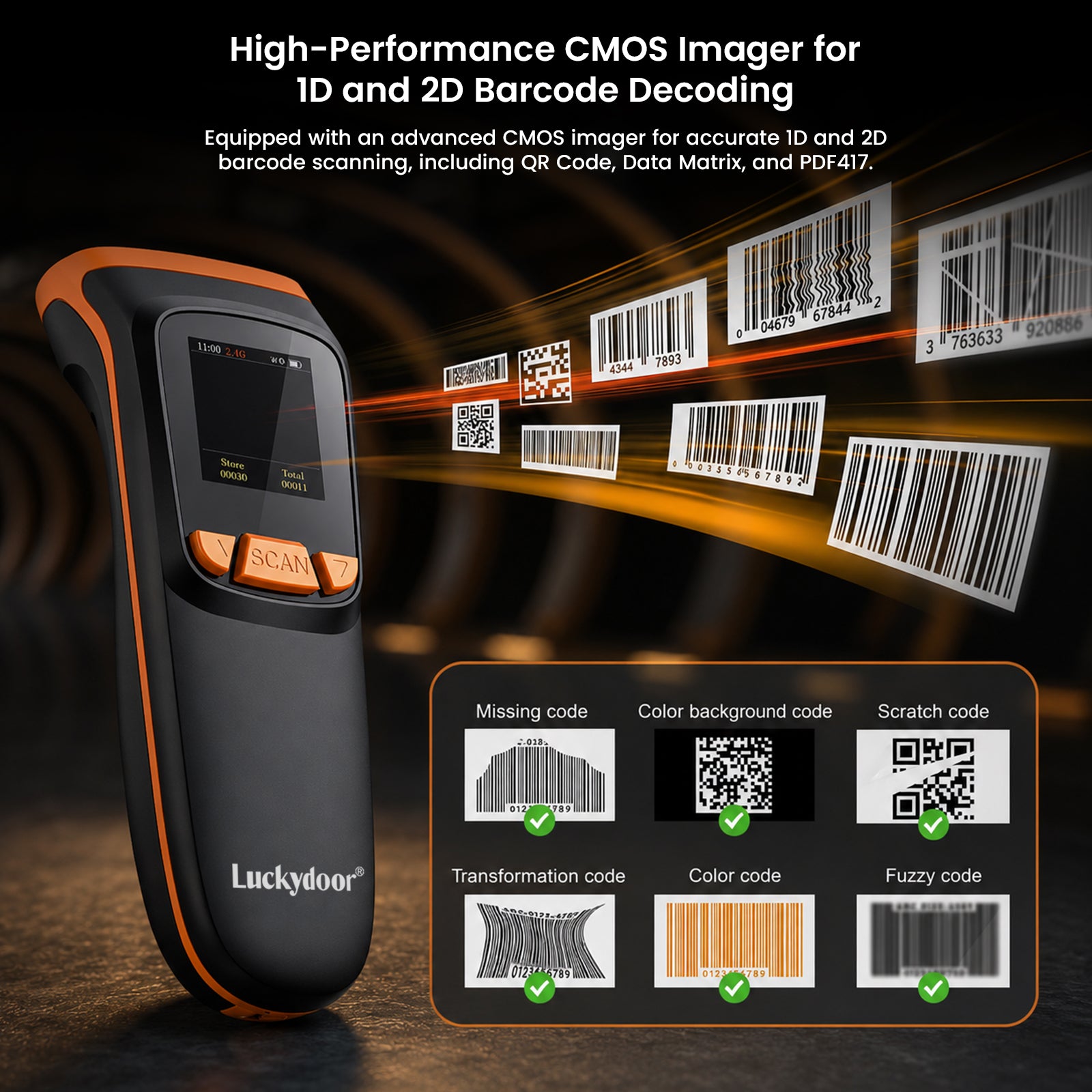 LUCKYDOOR K-82 1D & 2D Portable Wireless Barcode Scanner for iOS PC POS