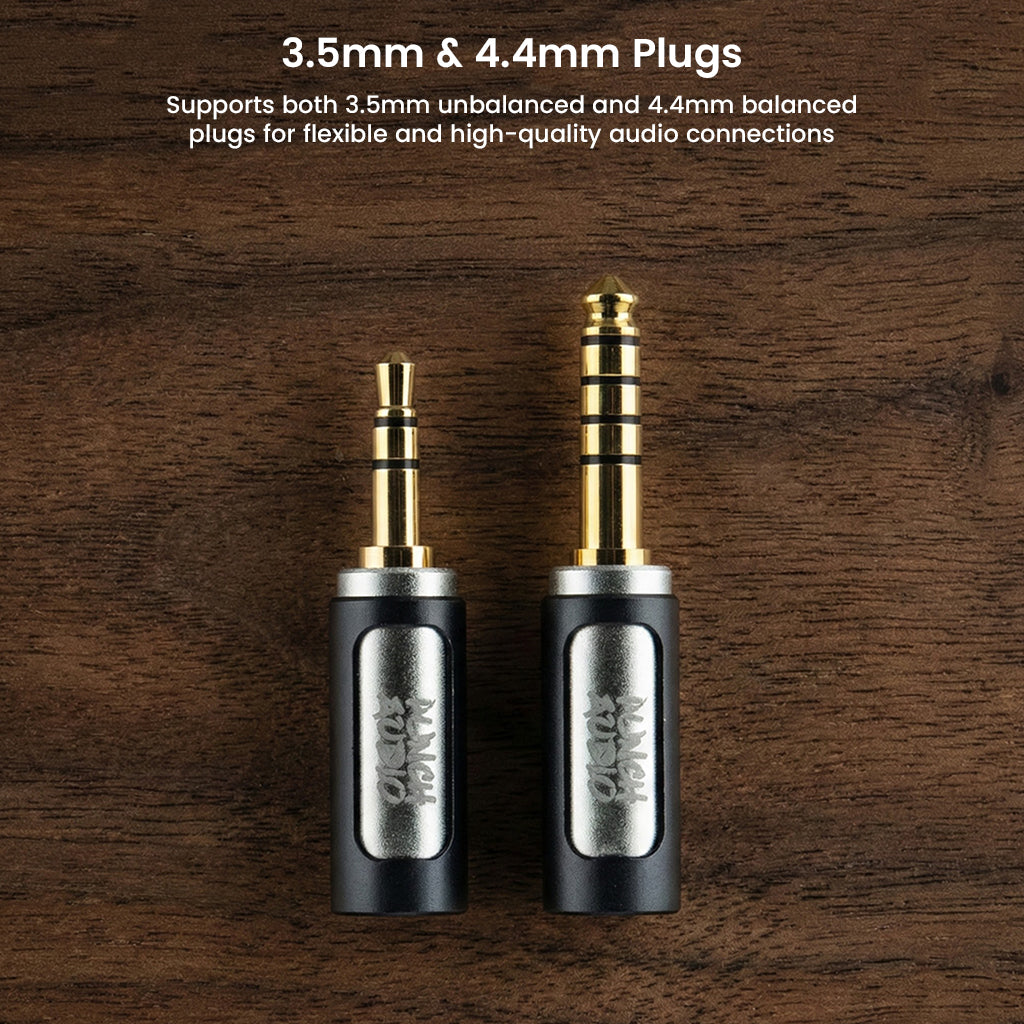 Punch Audio Portazo includes 3.5mm and 4.4mm gold-plated plugs for flexible, high-quality audio connectivity in in-ear monitors.