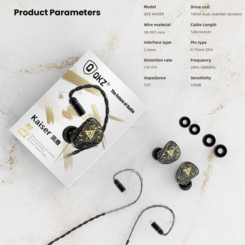QKZ - Kaiser 10mm Dual Dynamic Driver HiFi In-Ear Monitor Earphones