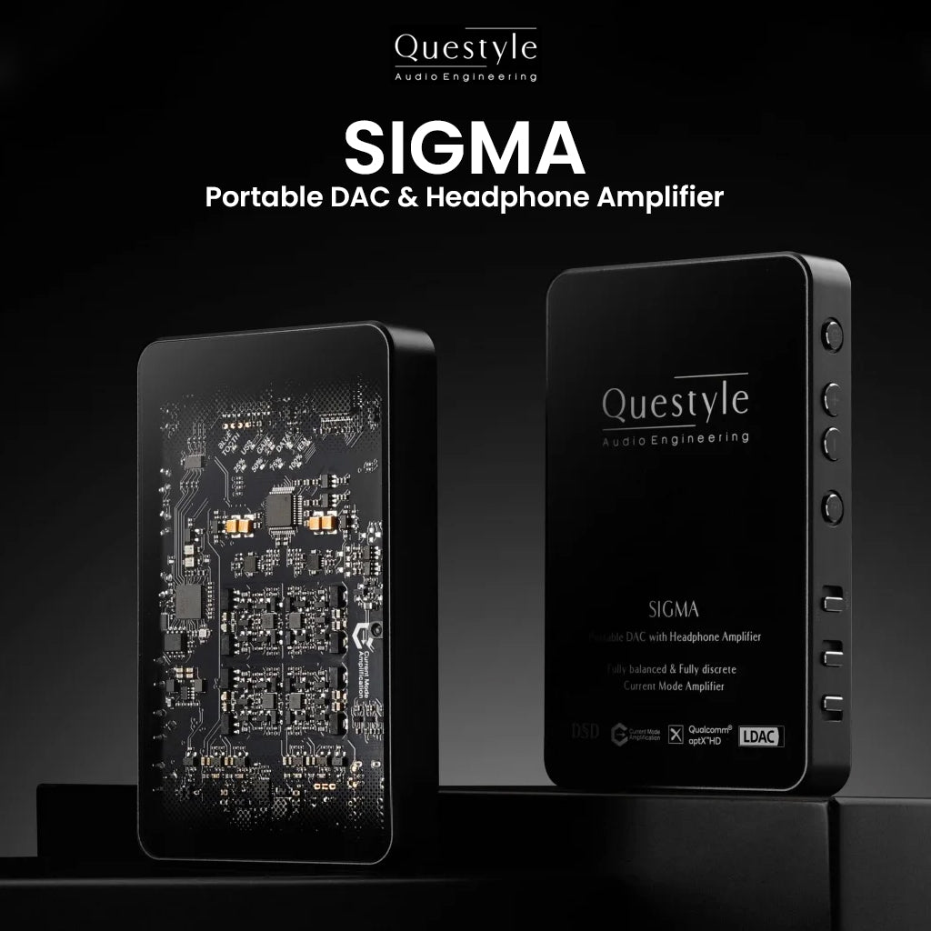 Questyle Sigma portable DAC and headphone amplifier with product packaging