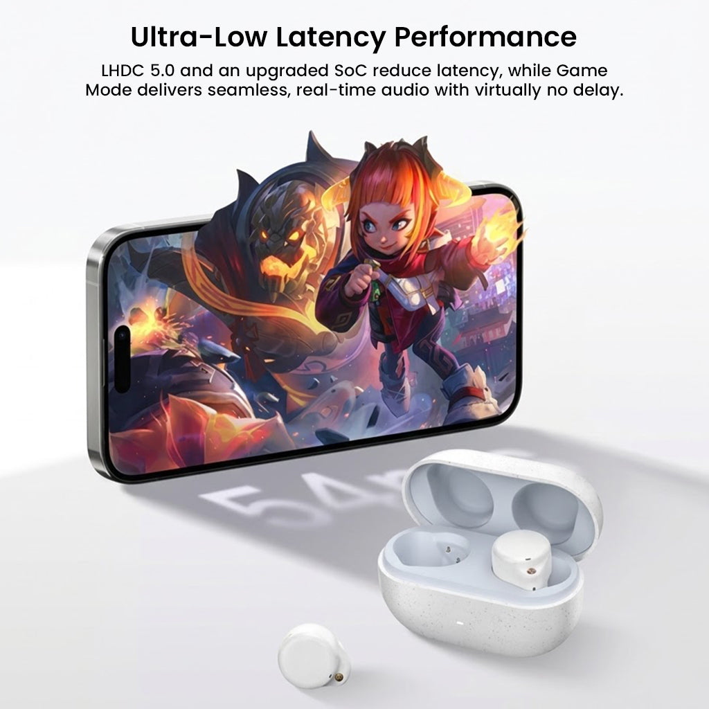 Wireless earbuds with charging case and gaming phone display