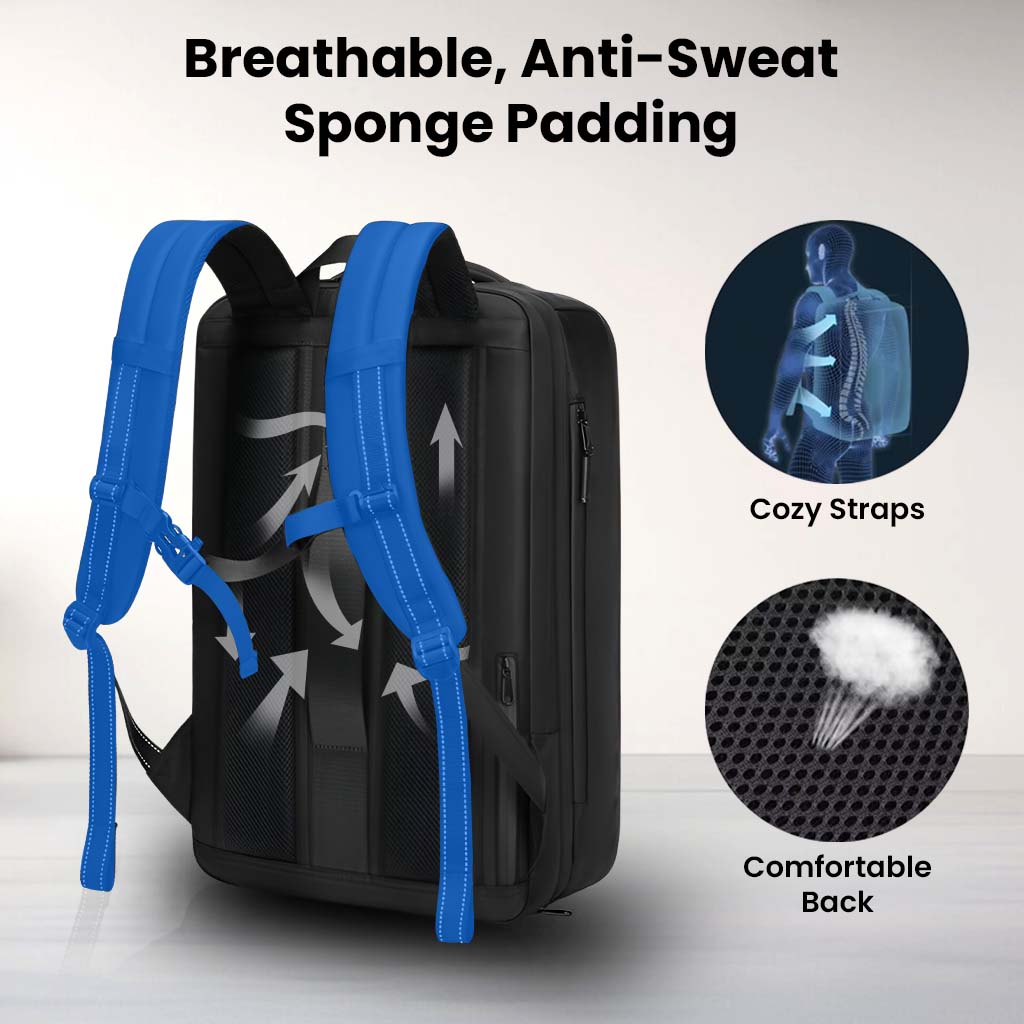 RZTX Smart Airpack Backpack features breathable, anti-sweat sponge padding and ergonomic straps for all-day comfort.