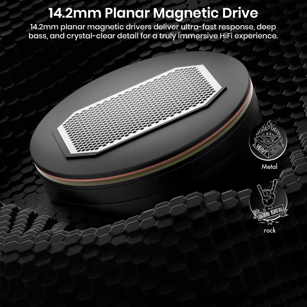 Close-up of 14.2mm planar magnetic driver in high-fidelity audio device