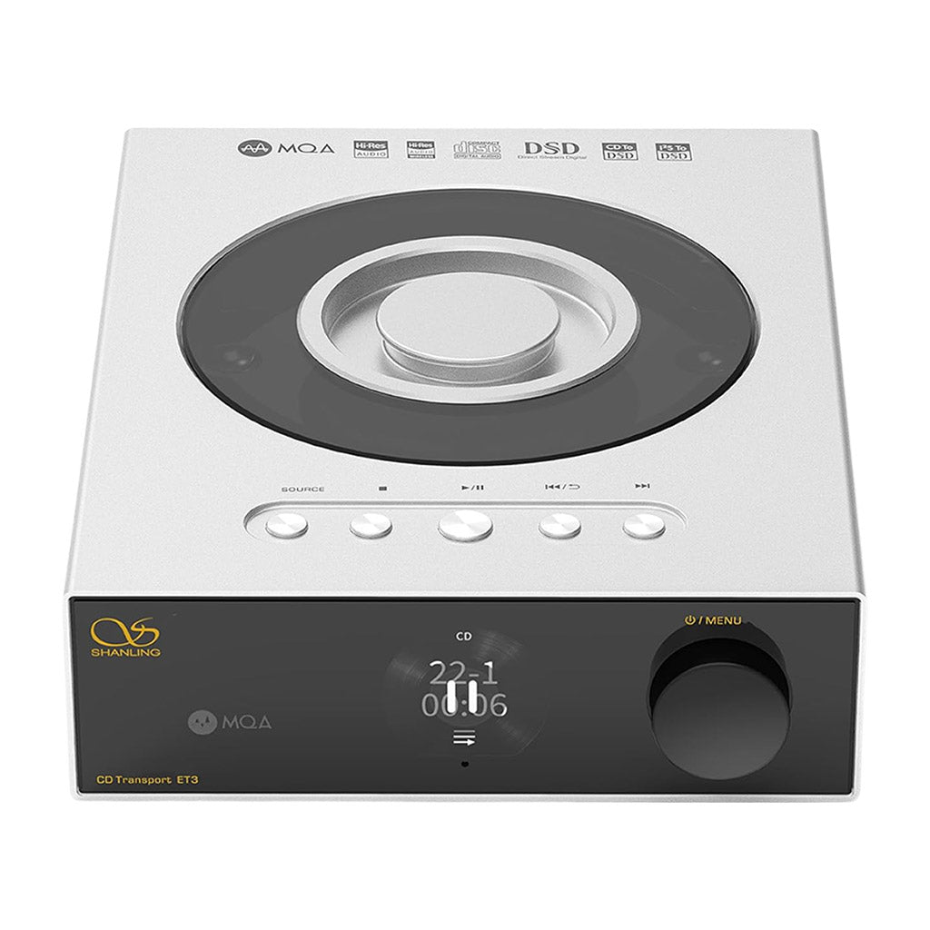 SHANLING ET3 Compact CD Player in Moonlight Silver featuring minimalist controls and digital display for audiophile-grade CD transport.