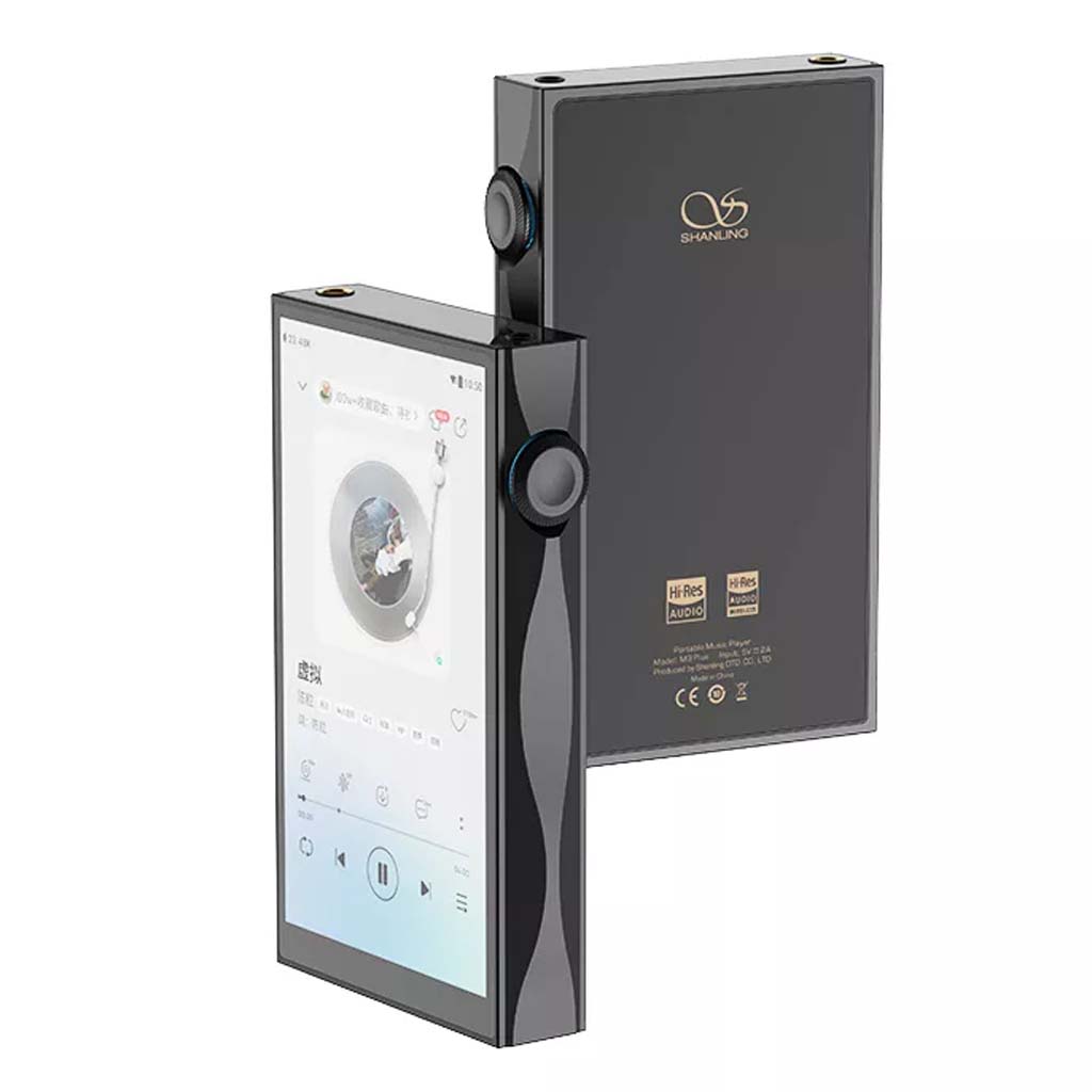 SHANLING M3 Plus Android13 4xCS43198 Portable Digital Audio Player in black with touchscreen display and Hi-Res Audio certification.