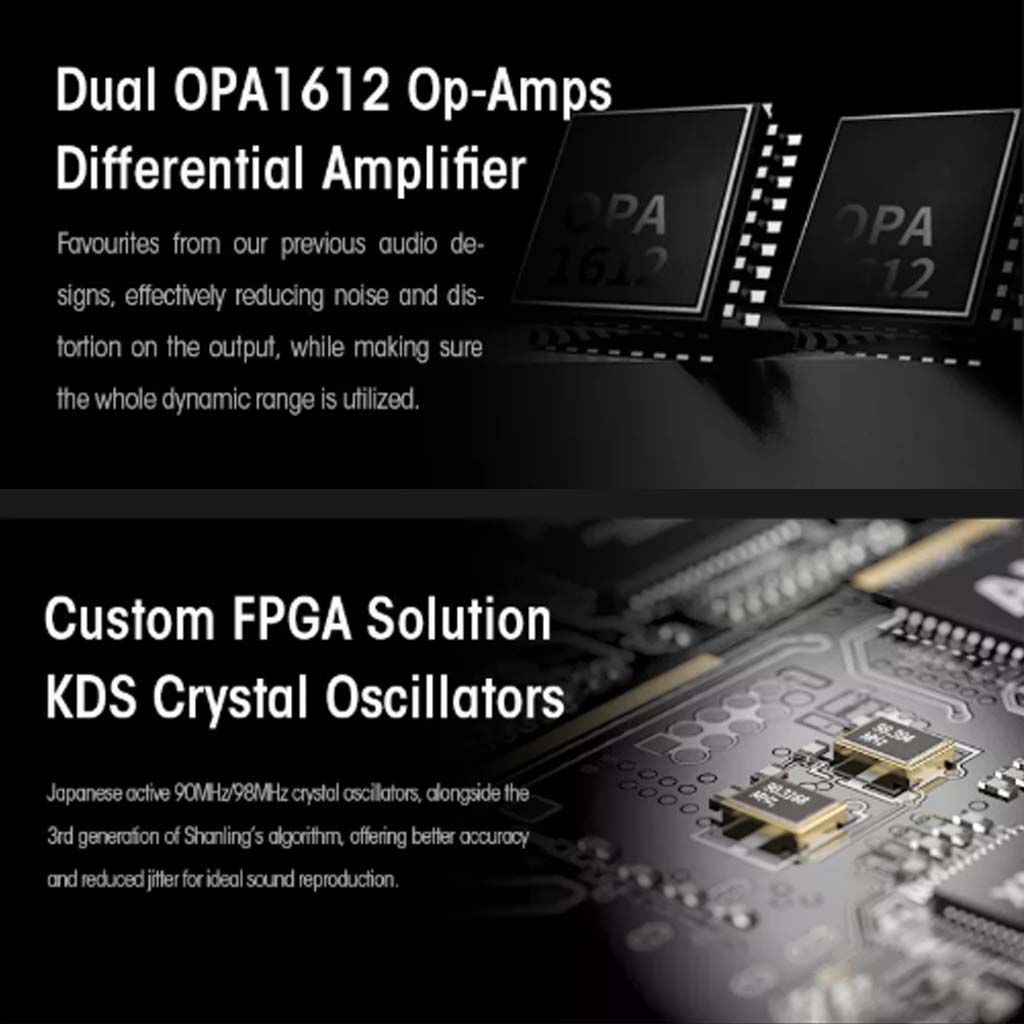SHANLING M3 Plus features dual OPA1612 op-amps and custom FPGA with KDS crystal oscillators for reduced distortion and accurate playback.