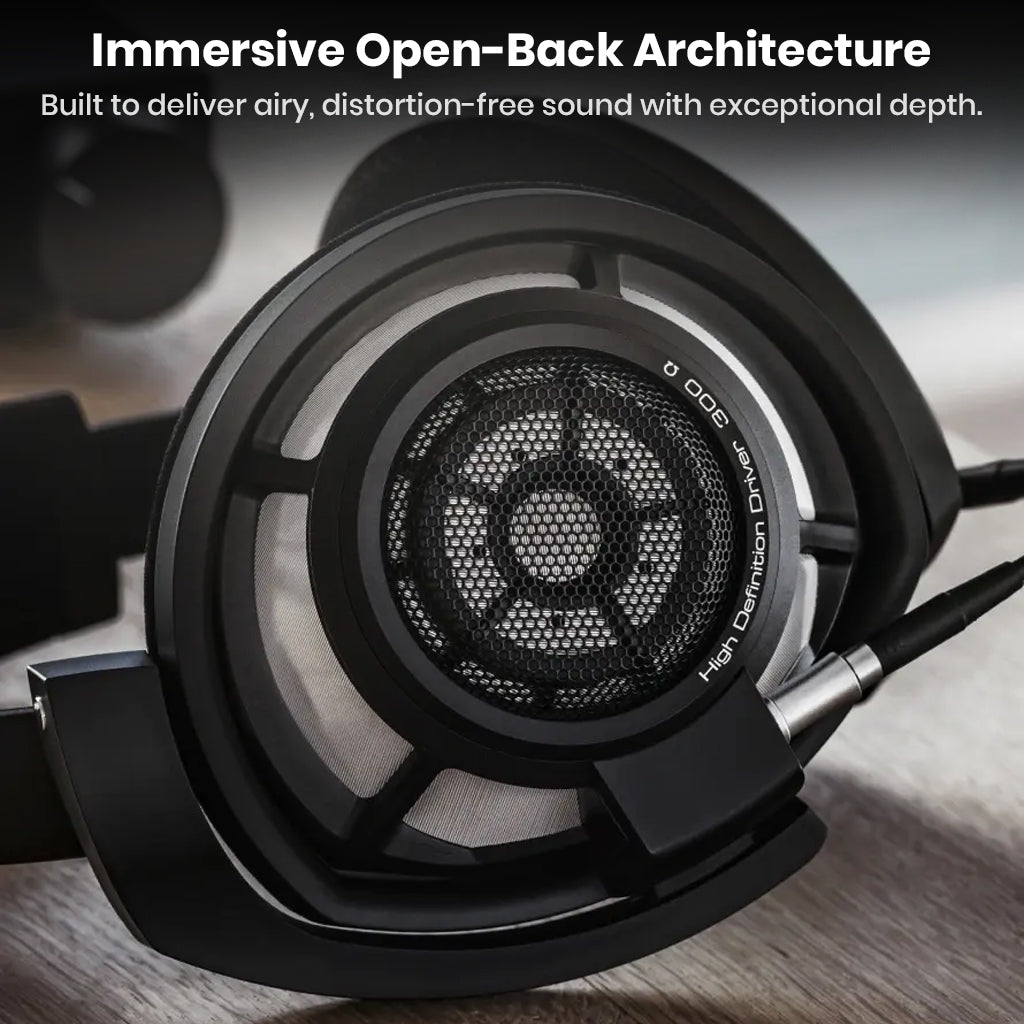 Sennheiser HD 800 S headphones featuring immersive open-back architecture for airy, distortion-free sound with exceptional depth.