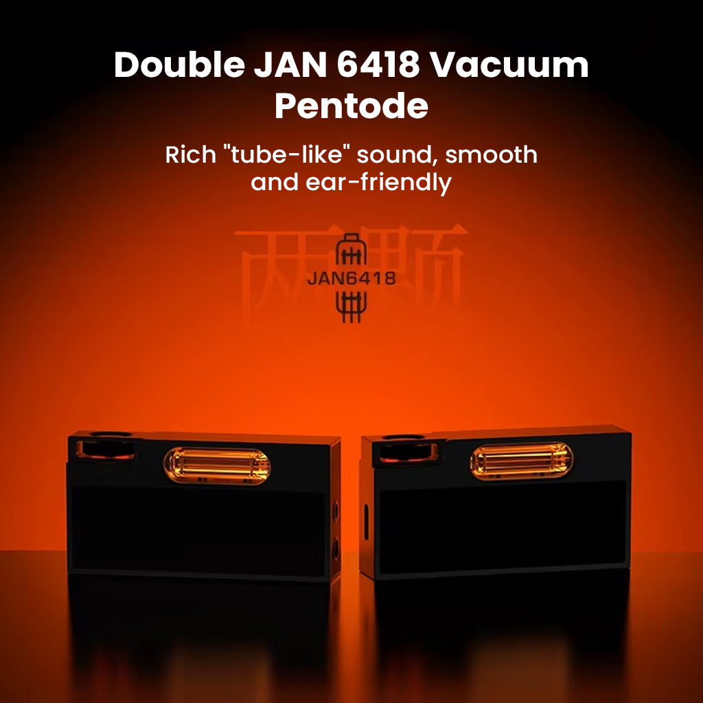SHANLING UA7 DAC/AMP with dual JAN 6418 vacuum pentodes delivering smooth, tube-like sound for audiophile-grade listening.