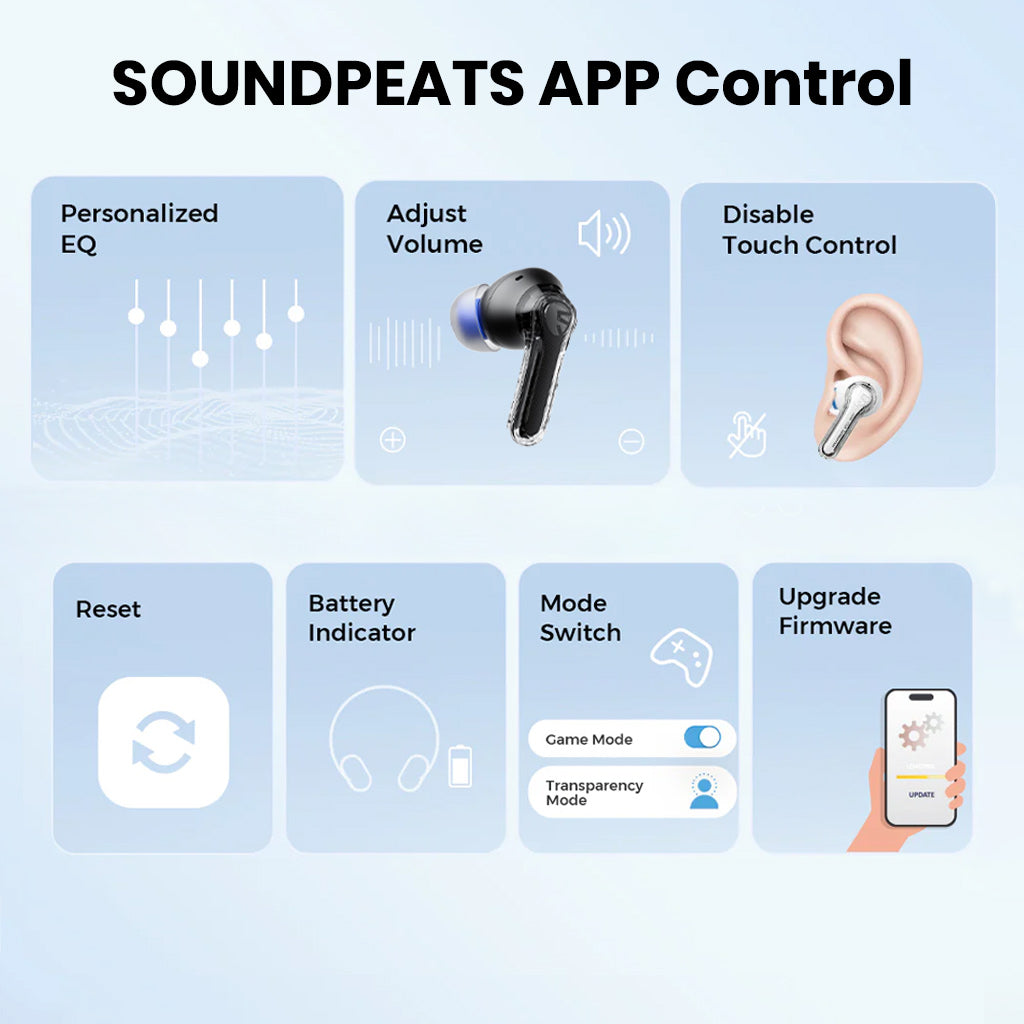 SoundPEATS Clear True Wireless Earbuds Dual ENC Mic, Gaming Mode, App Control