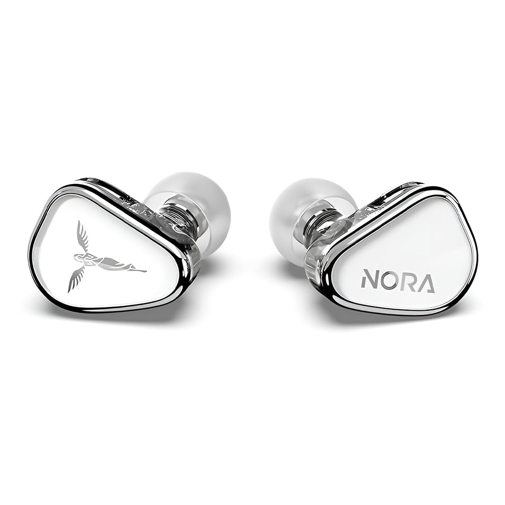 TANCHJIM NORA Dual Magnetic Dynamic Driver In ear Monitor with sleek silver faceplates and ergonomic in-ear design for audiophile-grade sound.