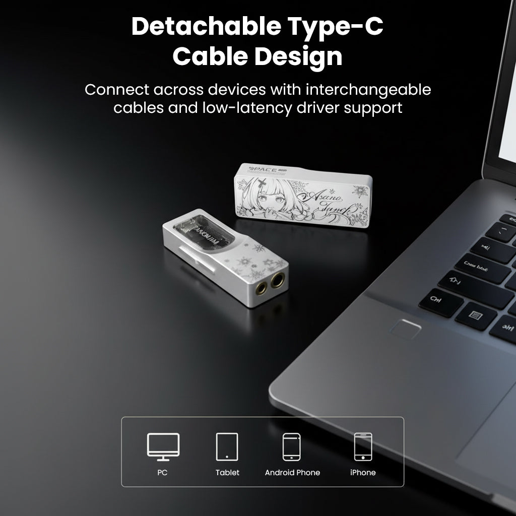 Detachable Type-C USB cable with stylish design connecting to laptop for audio device