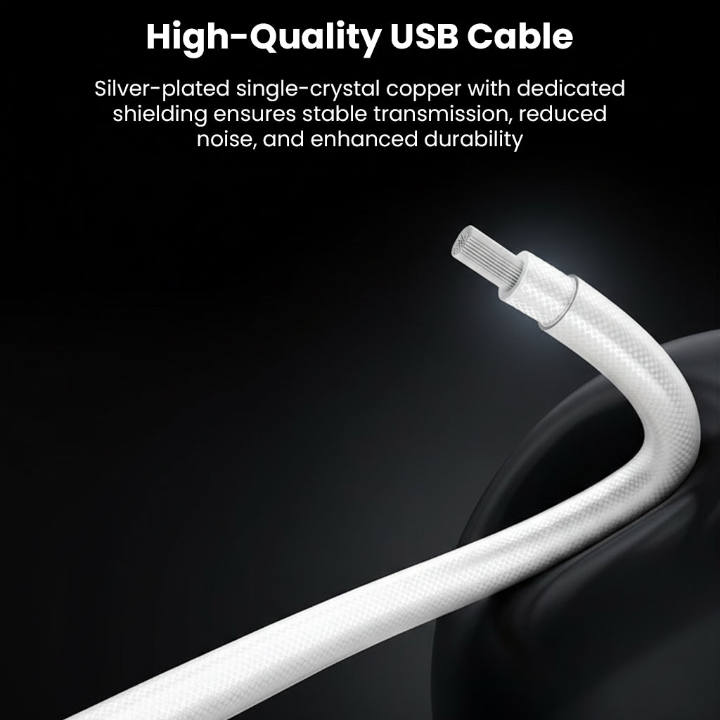 High-quality silver-plated USB cable with shielding for stable transmission and durability