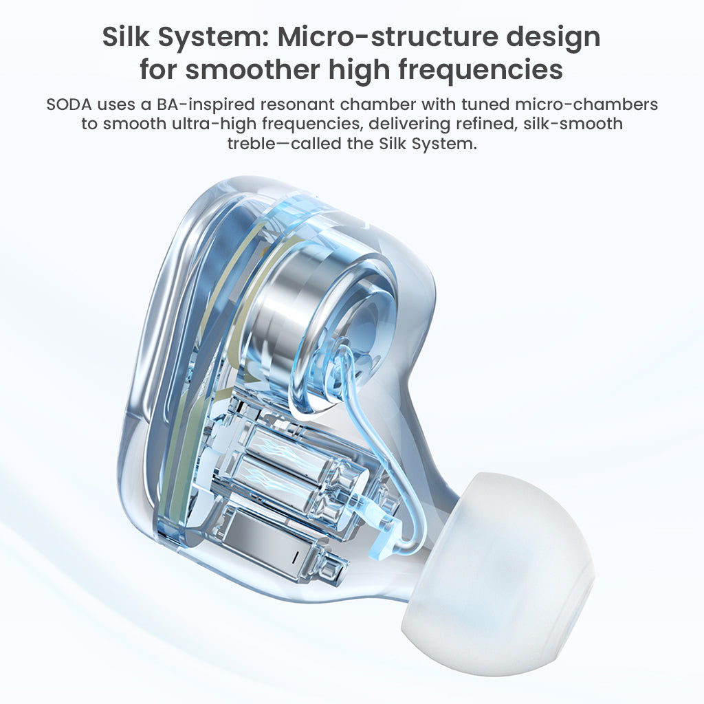 TANCHJIM SODA Silk System with micro-structured resonant chamber for ultra-smooth high-frequency audio performance.