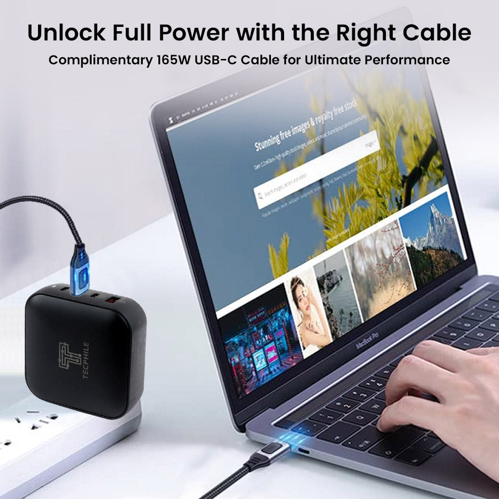 TECPHILE – 165W PD GaN Charger with type c to type c Fast Charging Cable