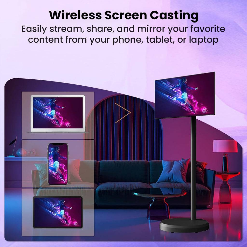 Wireless screen casting feature of LINGQI 21.5-inch Full HD Smart Digital Display, enabling seamless streaming from multiple devices.