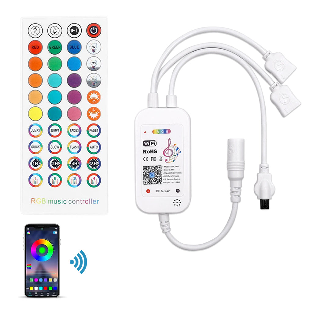 TECPHILE RGB LED Smart 4 Pin Dual Strip Light Controller with Remote