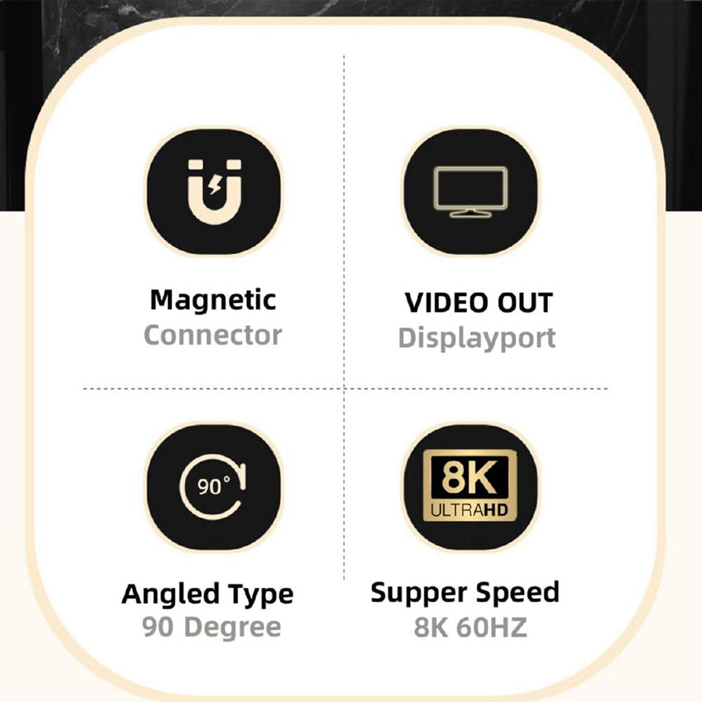 TECPHILE 8K UHD Magnetic Type C to DP Converter Adapter features magnetic connector, 90-degree angled design, and supports 8K 60Hz video output.