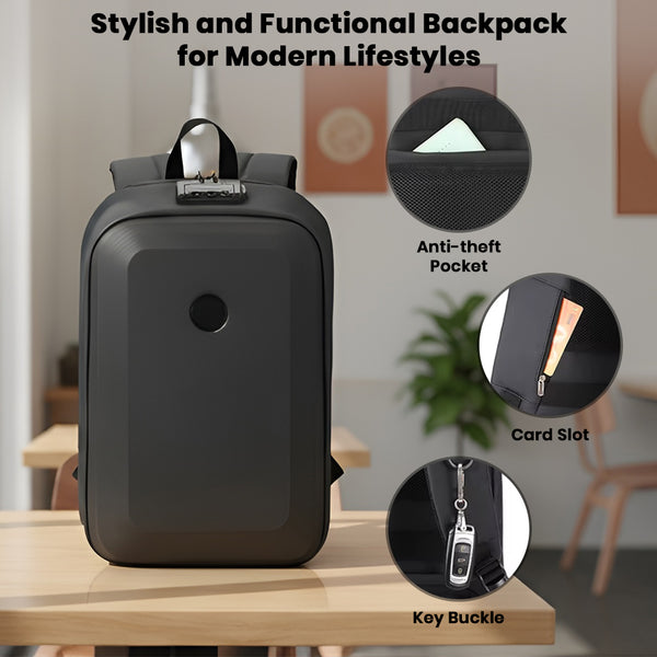 TECPHILE - COMPX Anti Theft Hard Shell Bag Laptop Backpack 15L Fit for 15.6” Laptop - 13