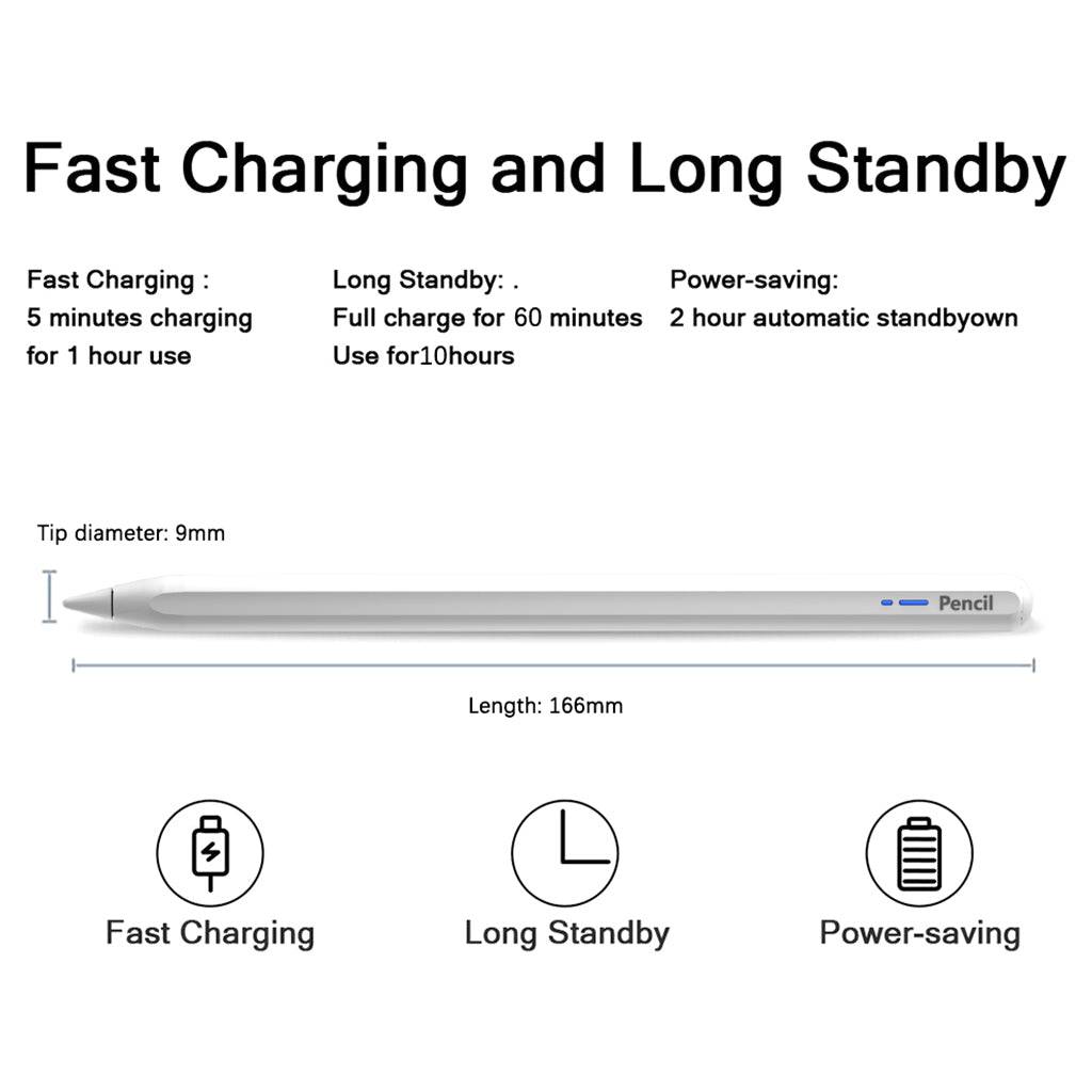 TECPHILE BP20 Pro Stylus Pen offers 5-minute fast charging, 10-hour use, and 2-hour standby with 9mm tip and 166mm length.