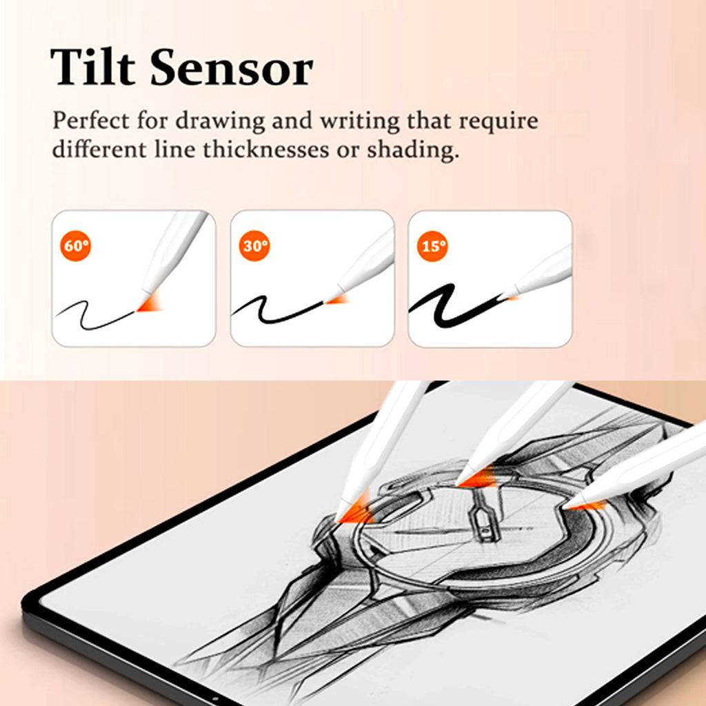 Tilt sensitivity feature of TECPHILE BP20 Pro Stylus Pen allows varied line thickness for precise drawing and shading on iPad.