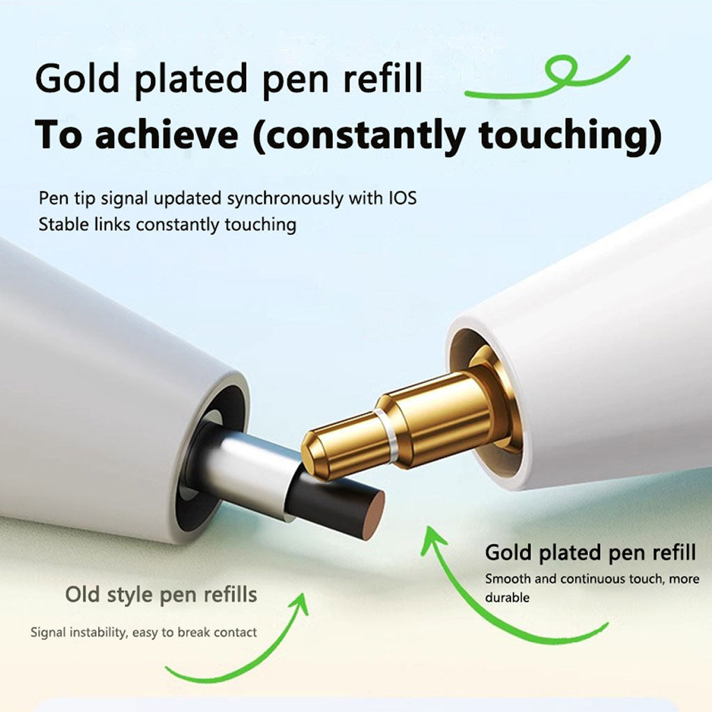 Close-up of TECPHILE iPad Pencil gold-plated pen refill, offering stable, smooth, and durable contact with iPad screens.