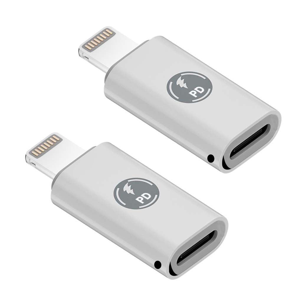 Dual pack of TECPHILE 35W Type-C to Lightning fast charging adapters, ideal for travel and multi-device use.