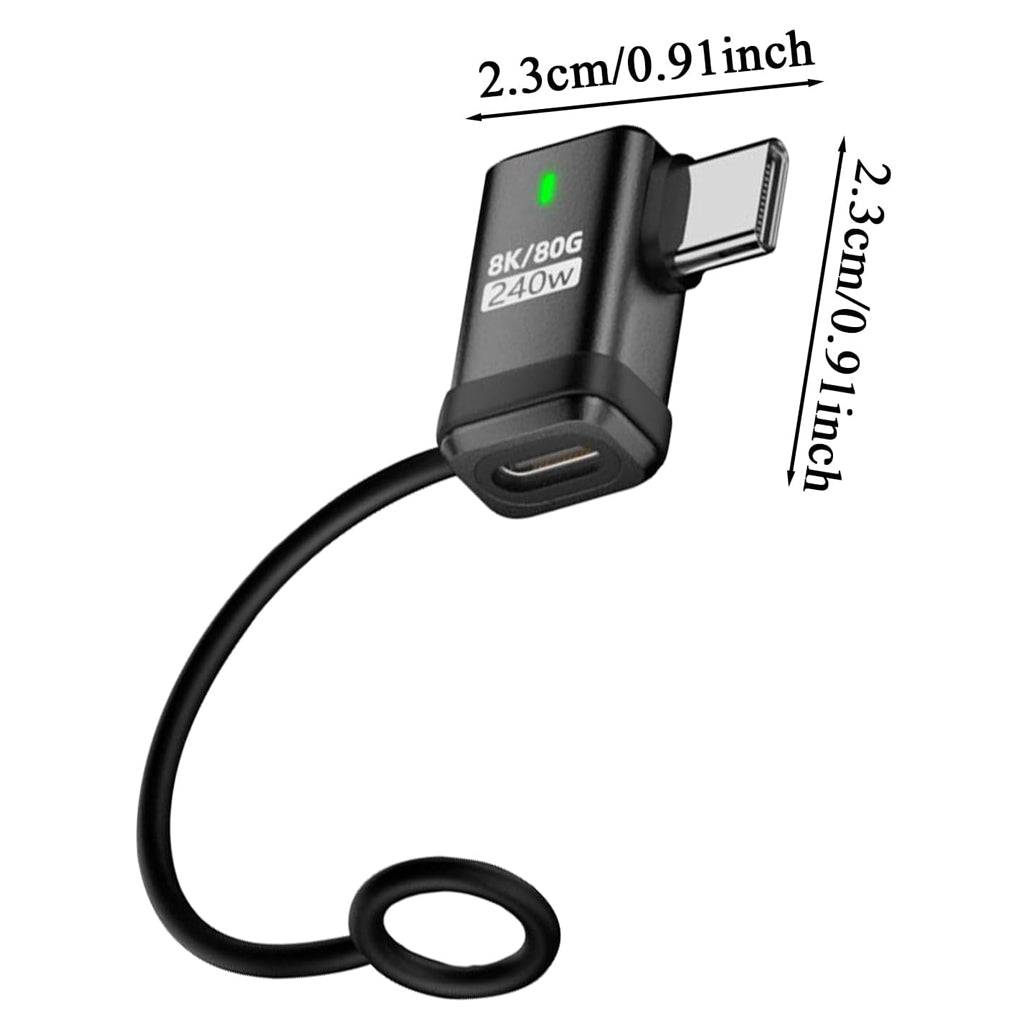 TECPHILE 240W Type-C Adapter with dimensions 2.3cm x 2.3cm, compact and portable design for efficient USB-C connectivity and charging.
