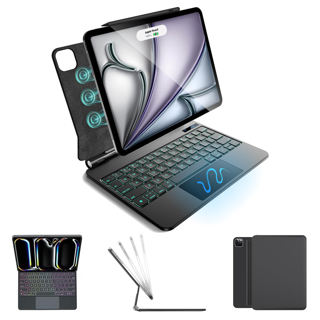 TECPHILE CD11 keyboard case for iPad Pro 11” M5 and iPad Air 10.9” with magnetic attachment, backlit keys, and foldable stand design.