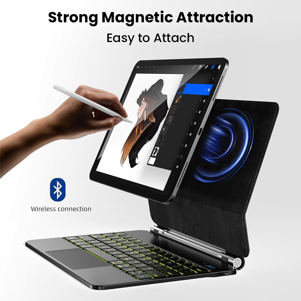 TECPHILE CD11 keyboard case features strong magnetic attachment and Bluetooth connectivity for iPad Pro 11” M5 and iPad Air 10.9”.
