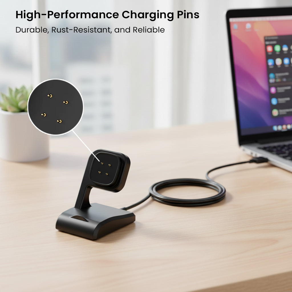 TECPHILE Magnetic Dock with rust-resistant charging pins and USB cable, designed for reliable and durable smartwatch charging.