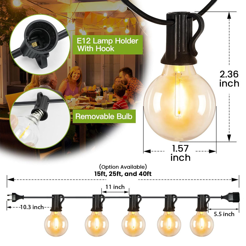 TECPHILE - G40 Outdoor String Lights Waterproof & Shatterproof Bulbs