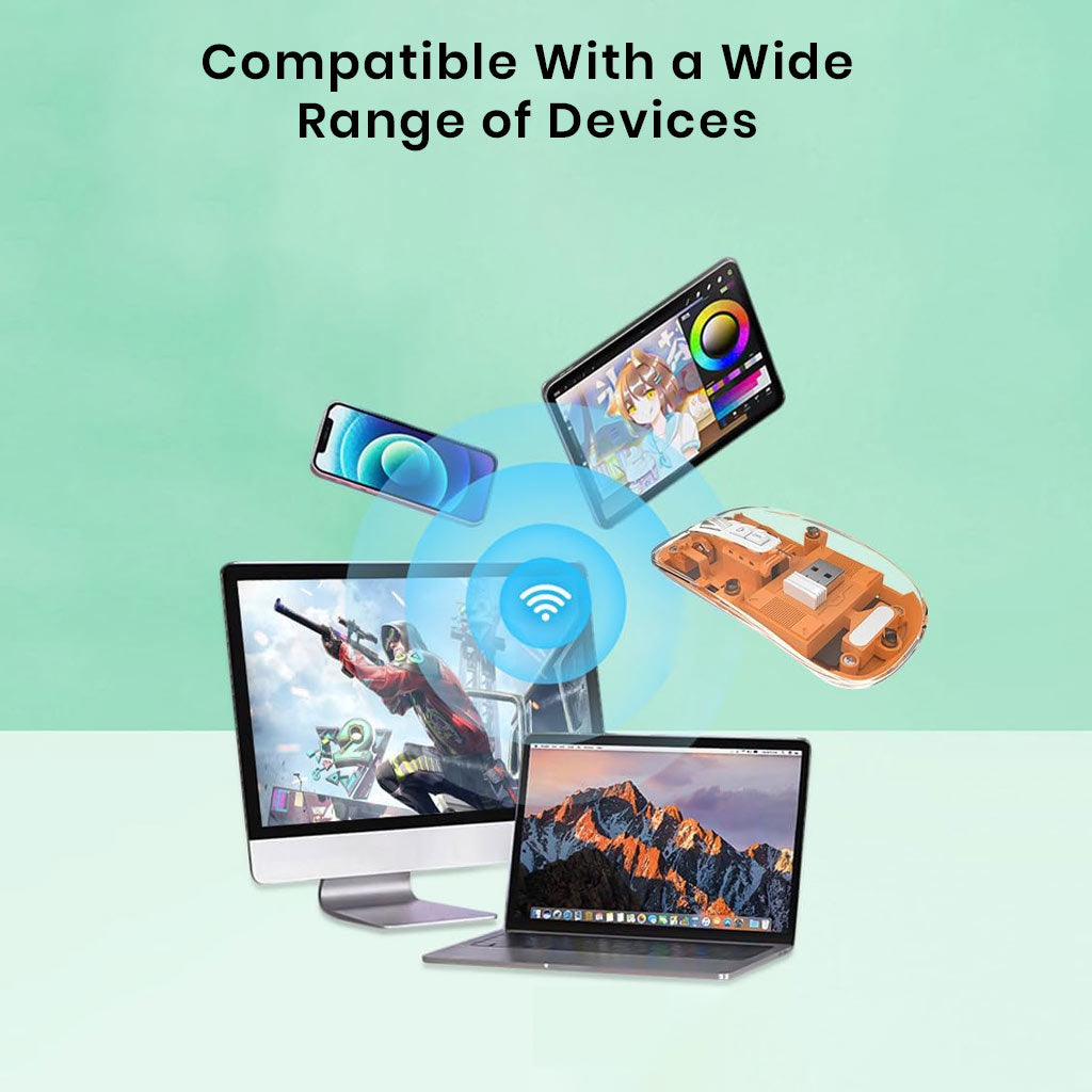 TECPHILE M133 Transparent Wireless RGB Mouse, Tri-Mode Connectivity