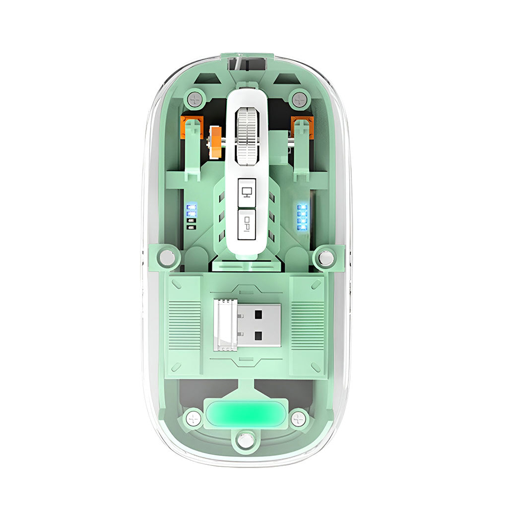 TECPHILE M133 Transparent Wireless RGB Mouse, Tri-Mode Connectivity