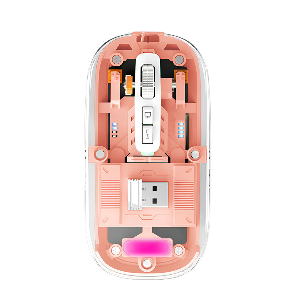 TECPHILE M133 Transparent Wireless RGB Mouse, Tri-Mode Connectivity