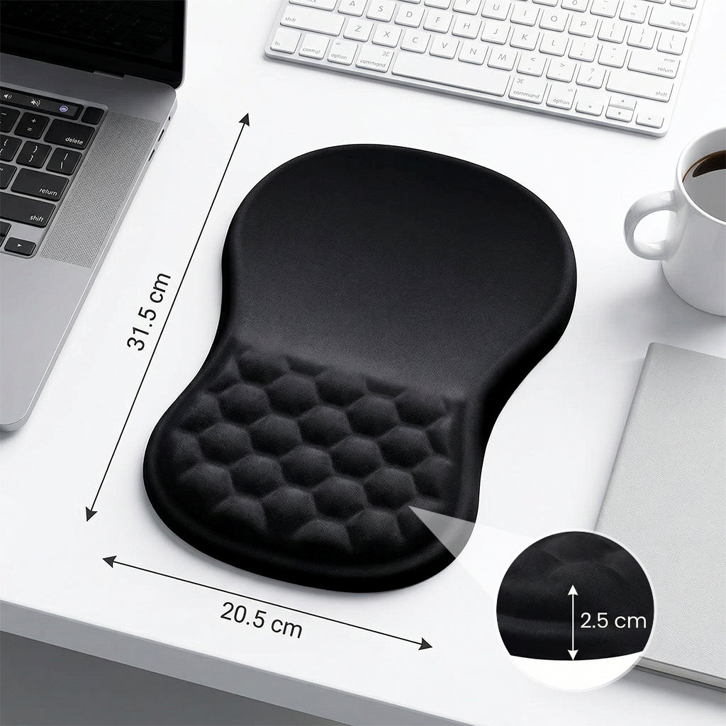 Black ergonomic mouse pad with wrist support