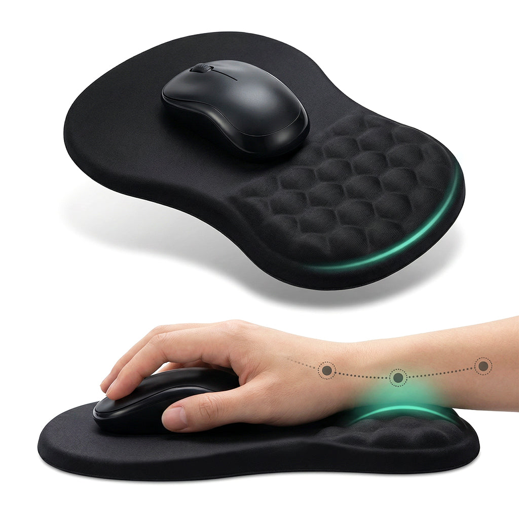 Pink marble ergonomic mouse pad with mouse for productivity