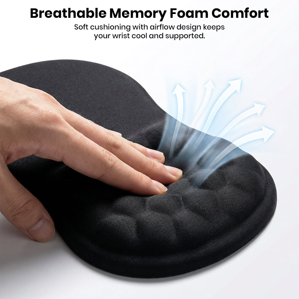 Pink marble ergonomic mouse pad with wrist support and anti-slip bottom