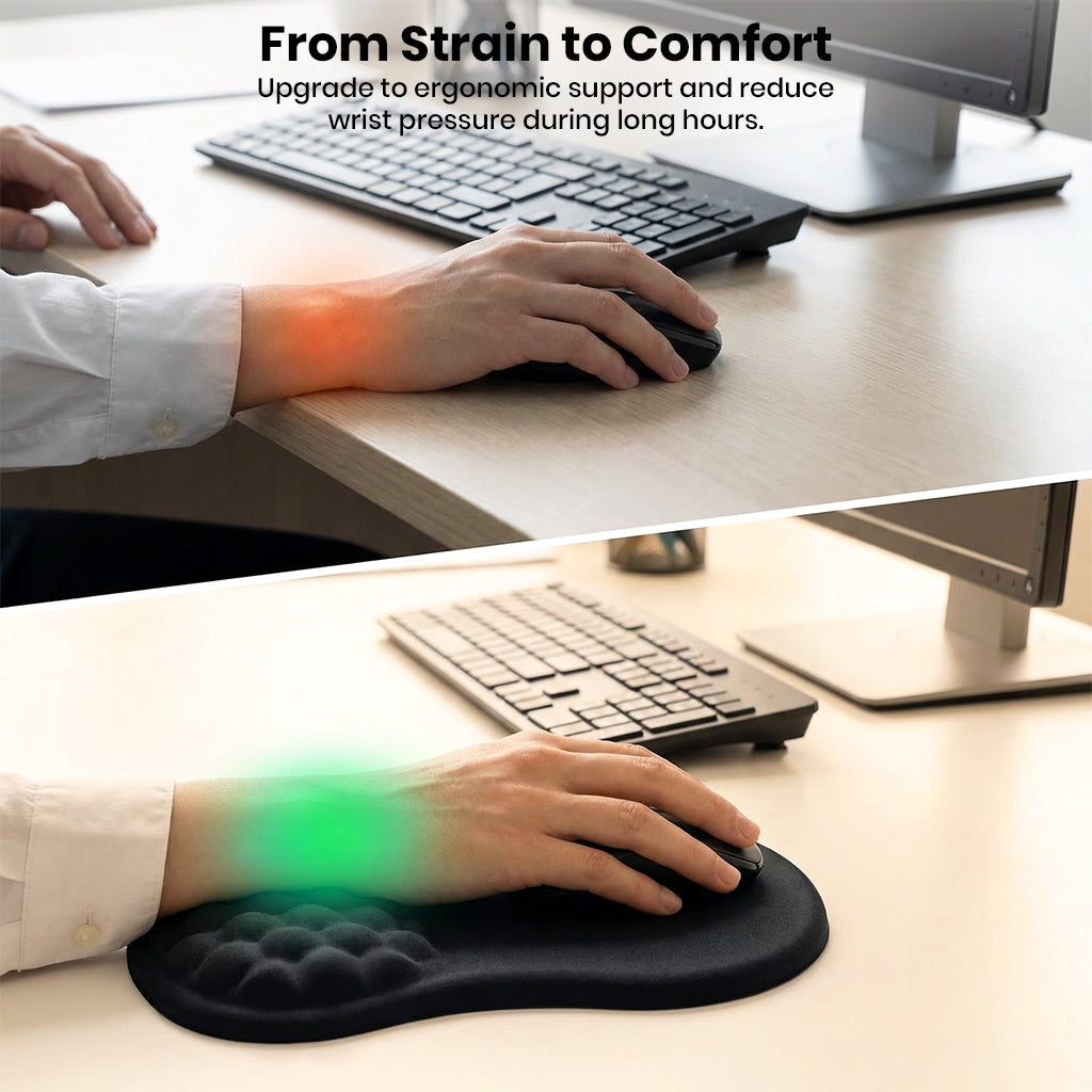 Ergonomic memory foam mouse pad with wrist rest and non-slip base