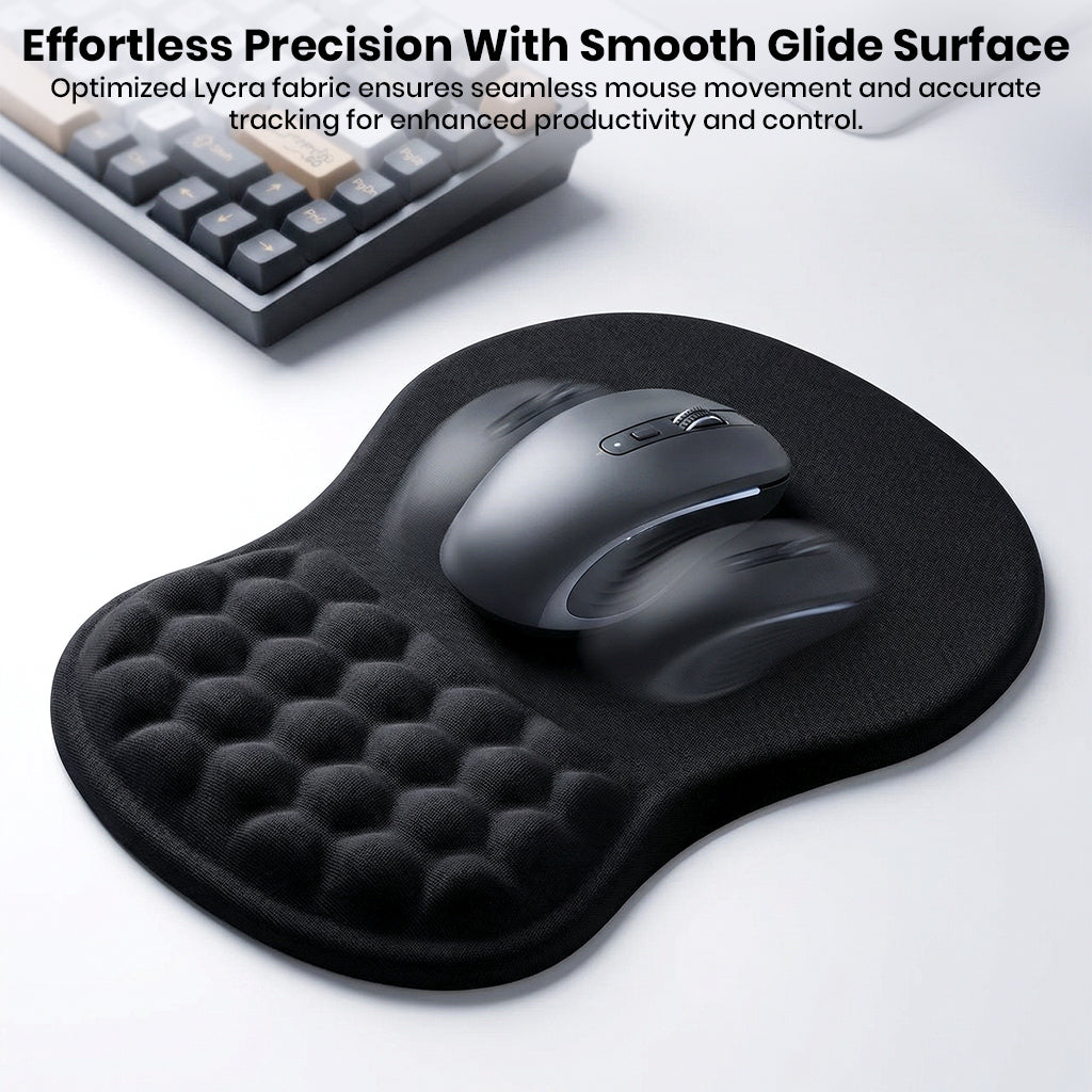 Smooth glide surface with pressure-relieving memory foam for precise mouse control